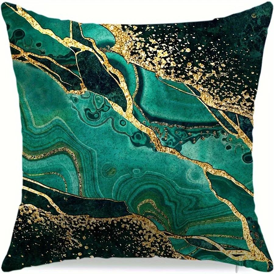Green crack geometric decoration, pillowcase ultra-soft polyester material living room sofa back car pillowcase decoration