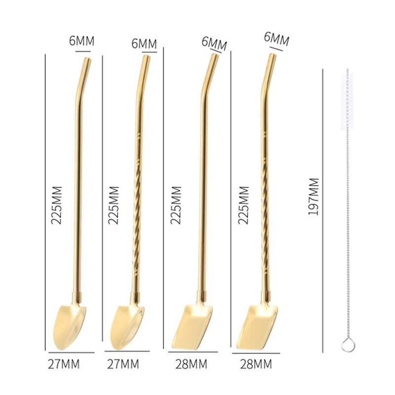 Barware Drinking Spoon Straws, Stainless Steel, Innovative Shovel Shape for Ice Cream & Kitchen Use