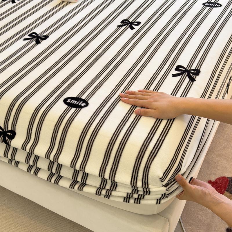 Warm Bedsheet Velvet Bed Cover Elastic Fitted Sheet Printed Bed Linen Queen/King Size Sheets Drap De Lit (Pillowcase Need Order)