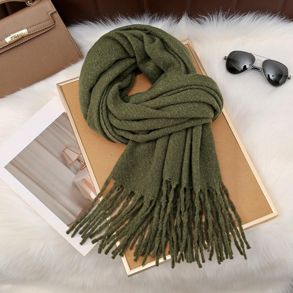New Milk Fleece Women Scarf Female Winter Warm Thickened Solid Long Scarves Soft Coarse Braid Tassel Shawl Viscose Wrap Shawls