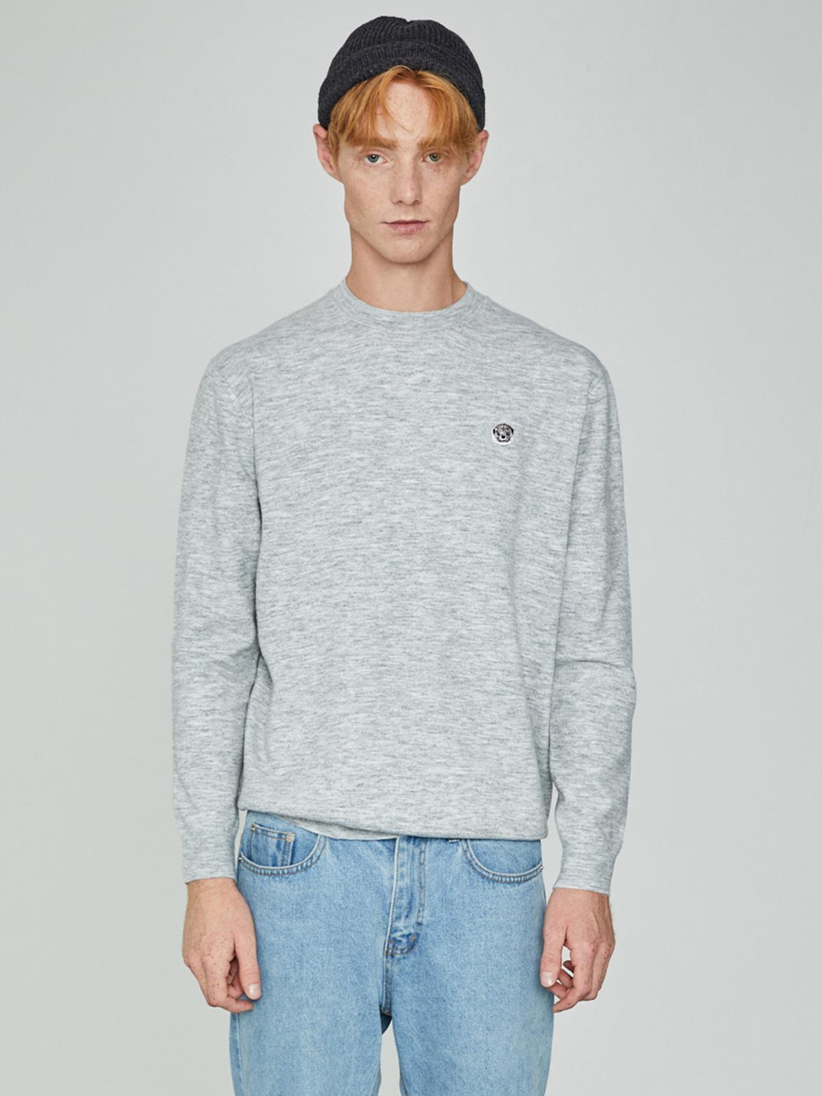 Lazy Lake Lazy Lake Embroidered Crew Neck Knit Melange Light Gray/M