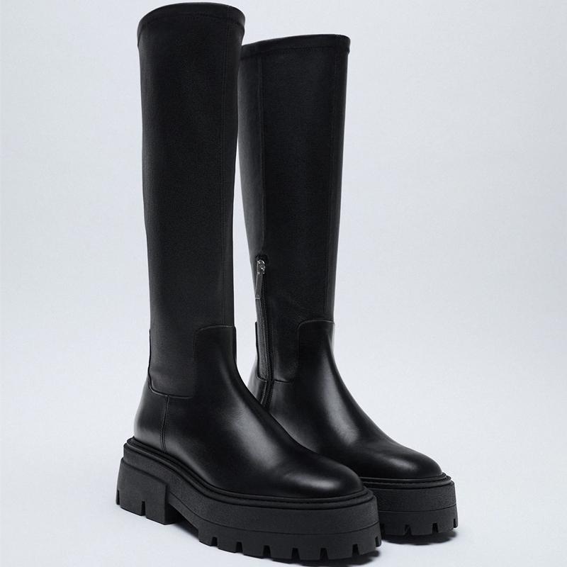 

Зимние новые стильные женские ботинки челси с круглым носком и молнией, женская обувь, сексуальные модные ботинки на высоком каблуке и толстой подошве 40 чёрный