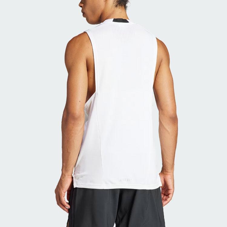 Adidas Solid Color Logo Round Neck Fitness Training Sleeveless Vest Men Tops White IS3709