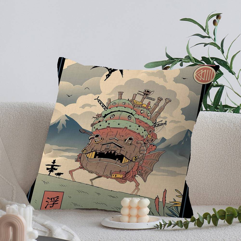 Studio Ghibli Ukiyo-e Collectie Bureaukussen, Kussensloop, Autokussenhoes, 45x45 cm, Lendenkussensloop, Bankkussenhoes