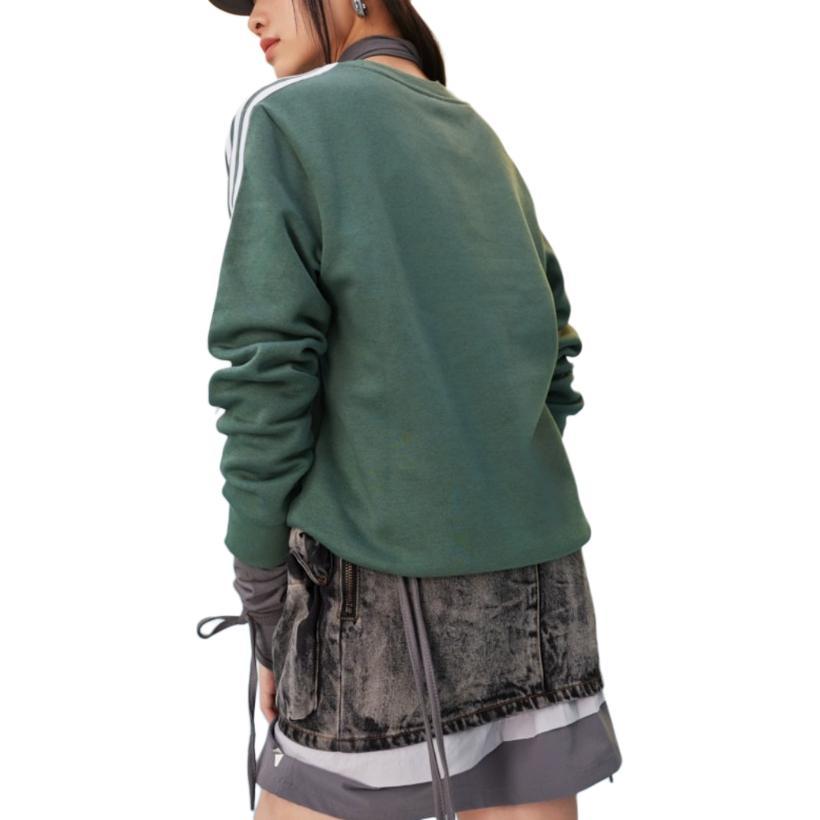 adidas Sweatshirt à col rond et manches longues rayures sportives rétro épais doublé polaire pour femme FW24 HM1930