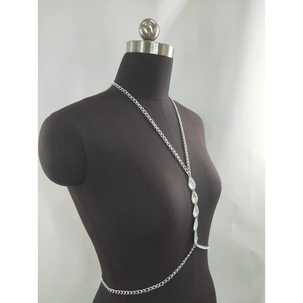 Damen Körperketten Schmuck, Elegante Bauchkette mit Großem Edelstein Kristall für Festival, Strand, Party, Hochzeitsurlaub
