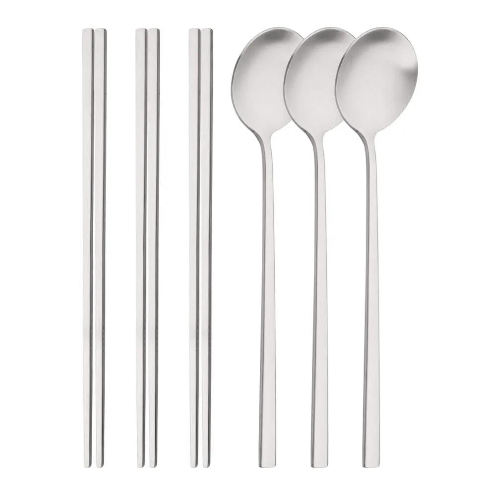 6Pcs Household Rose Gold Cutlery Set Flatware Chopsticks Spoon Stainless Steel Dinnerware Set Luxury Korean Tableware Set