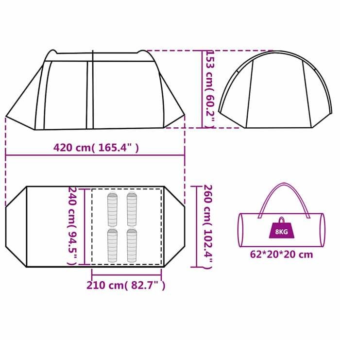 VidaXL Tunnel Camping Tent 4 Personnes, Shade Tent with Carry Bag, Camping Awning, Garden Shelter, Grey 94399