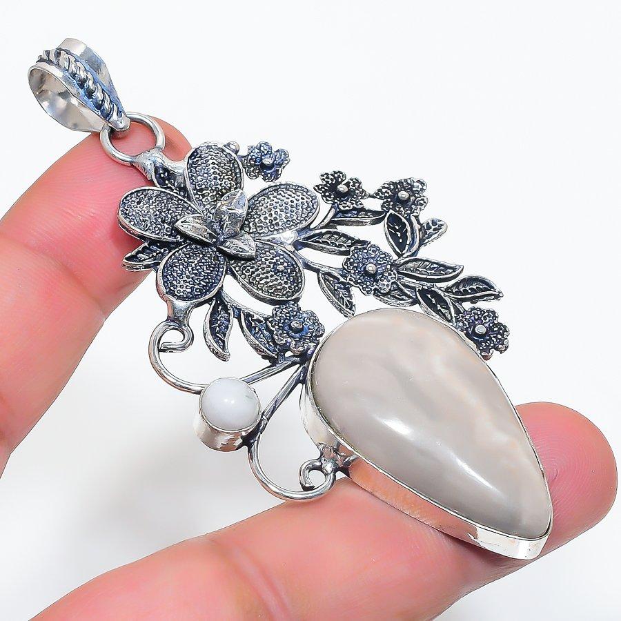 

Подвеска из натурального ботсванского агата, лунного камня, стерлингового серебра 925 пробы, 3,15 дюйма, R6T28