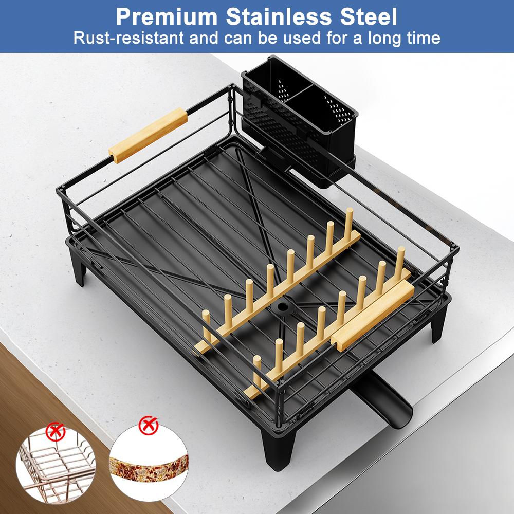 Foldable Dish Drying Rack for Kitchen Counter Large Dish Storage Rack with Drainboard Rustproof Dish Drainer with Cutlery Holder