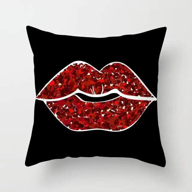 Juste de coussin en polyester avec imprimé cœur, amour, lèvres rouges, taie d'oreiller, décoration de canapé