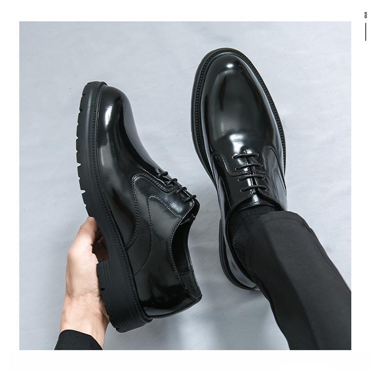 Plus Size Men's Glossy Leather Business Shoes - British Style, Trendy Thick-Soled Formal Wedding Footwear