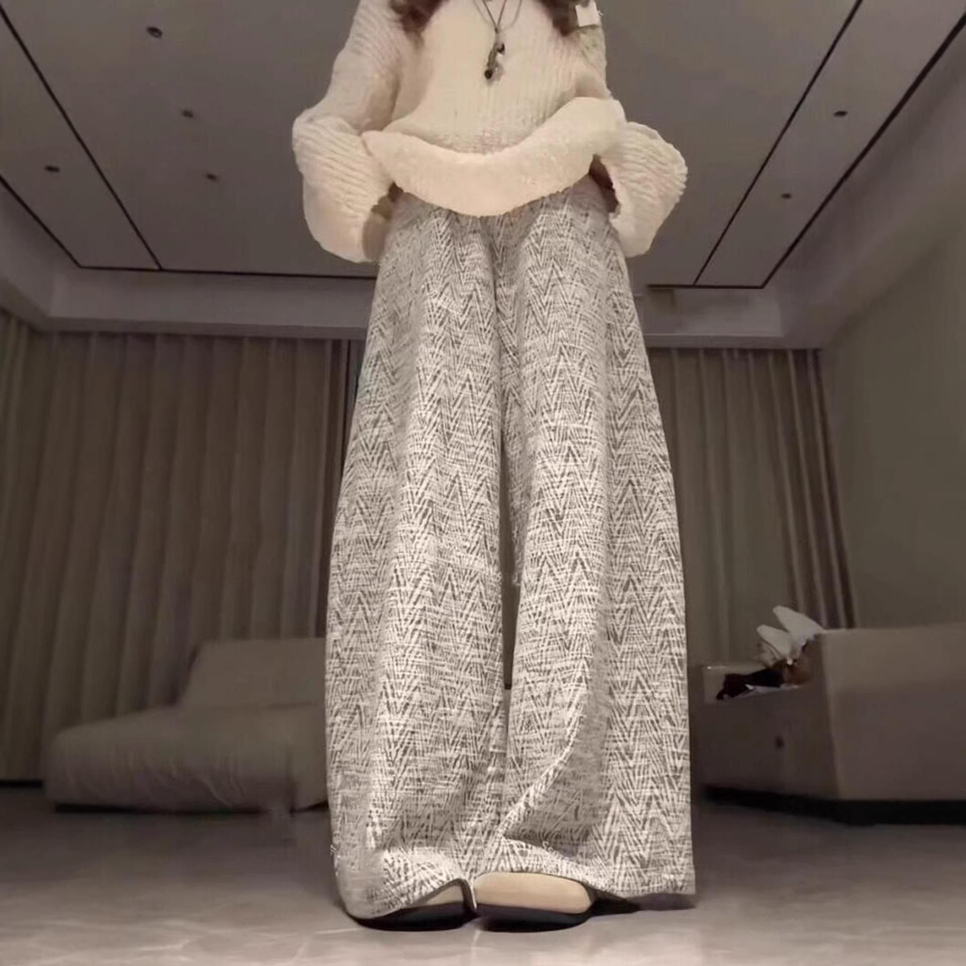 Gray Korean-Style Wide-Leg Drape Pants for Women - 2026 Spring/Autumn Collection 3XL