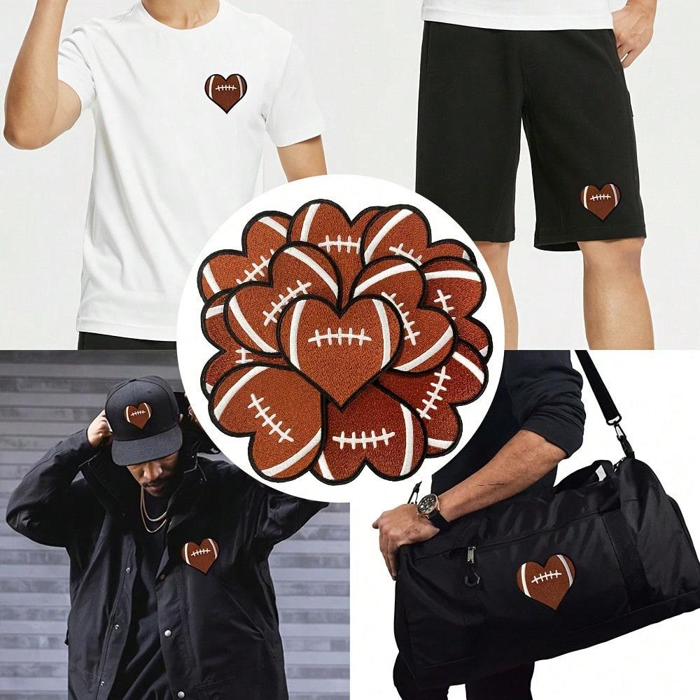 10 Stück Vintage Bronze Liebe & Fußball Aufbügelbare Stickpatches für Rucksäcke, Kleidung - Näh- & Strickzubehör