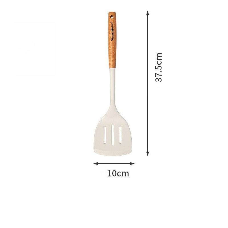 Large Beech Wood Handle Silicone Kitchen Utensils: Silicone Spatula, Spoon, and Stir-Fry Spatula Set for Non-Stick Pans