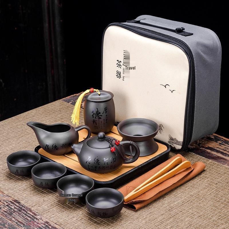Creative Zisha Travel Kung Fu Tea Set: Portable Storage with One Pot and Four Cups - Ideal for Company Events and Gifts, Customizable with Logo.