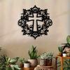 1PC Black White Cross Metal Wall Art Floral Design Home Decor