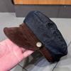 New Denim Color Matching Metal Label Flat Top Newsboy Hat Female British Beret