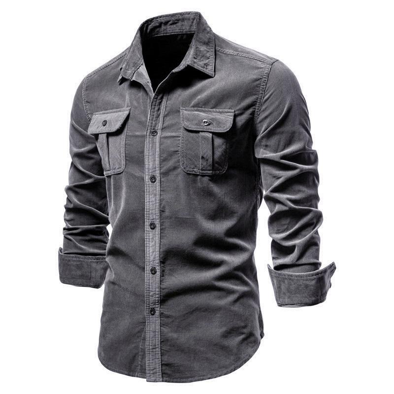 TrendHub New Single Breasted 100% Cotton Men's Shirt Business Casual Fashion Solid Color Corduroy Men Shirts Autumn Slim Shirt Men