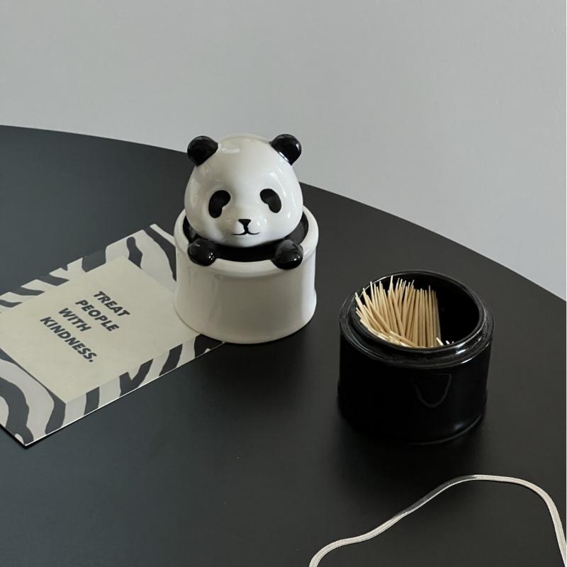 Creative Panda-shaped Ceramic Toothpick Holder Cute Home Toothpick Storage Box, Exquisite Cotton Pick and Dental Floss Boxes