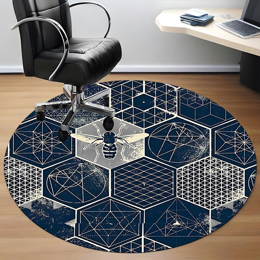 1pc Bee Honeycomb Office Round Area Rug, Indoor Mat Suitable ForOffice, Under Office Chairs Bedroom Living Room Home Decor, Room Deco D120
