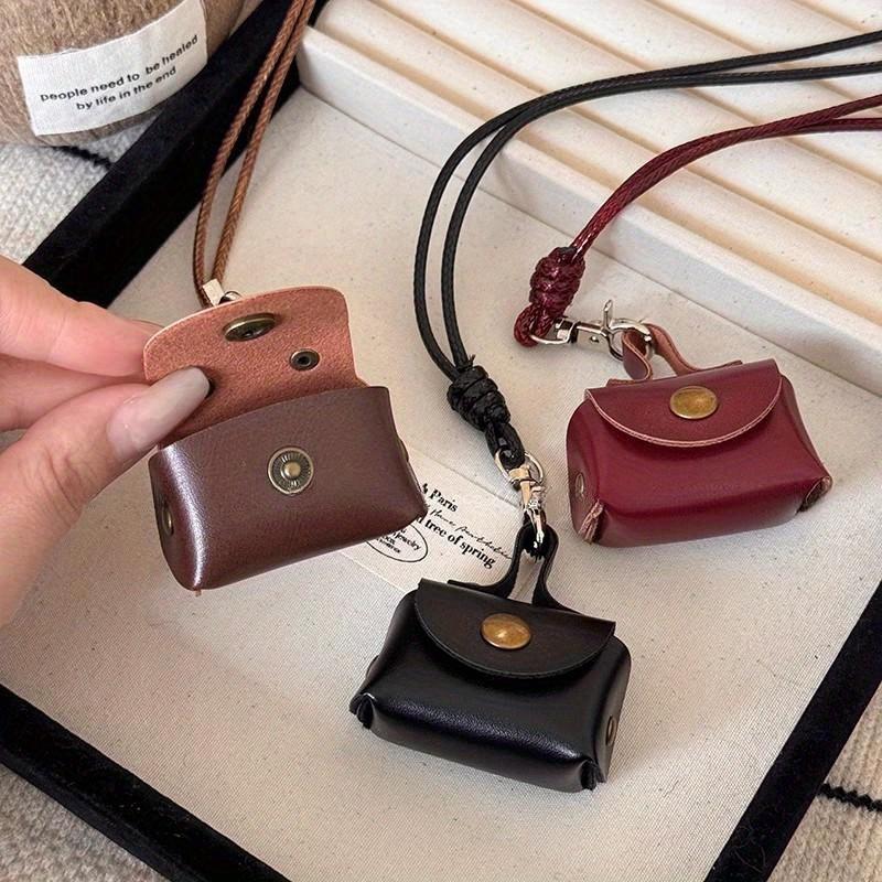 Mini Leather Coin Purse Pendant Necklace for Women Vintage Adjustable Leather Rope Sweater Chain Necklace Jewelry Gifts
