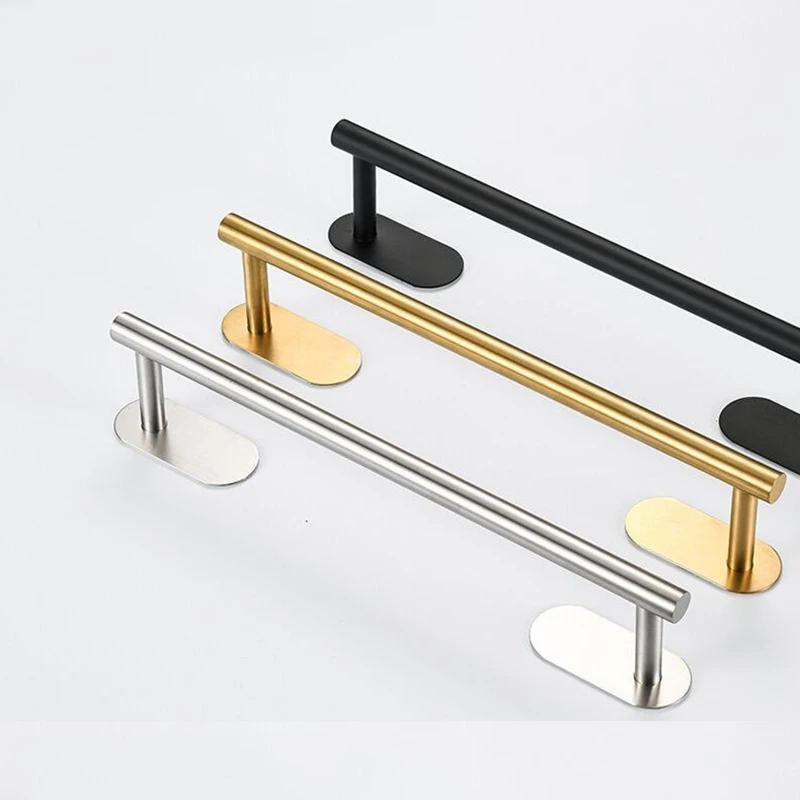 Self-Adhesive Towel Bar Holder Without Drilling Hole Tower Rack Hanger Shelf Storage Bathroom Towel Rod Bath Kitchen Towel Rail