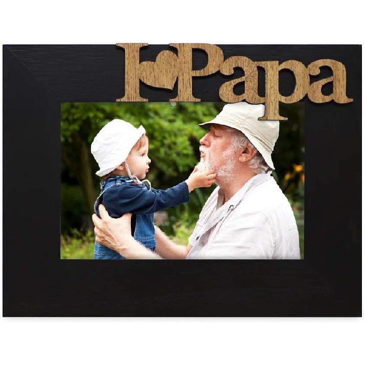 Isaac Jacobs Black Wood Sentiments “I Love Papa” / I Heart Papa Picture Frame, 4x6 Inch, Photo Gift for Papa, Grandpa, Family, Display On