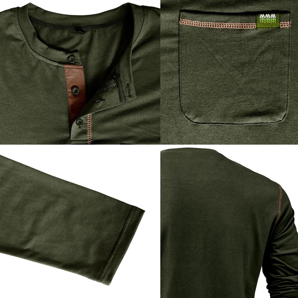 Men's Clothing Button down Shirts Long Sleeves Pullovers Knitted T-shirts In Matching Color Buttons Round Neck Tops with Chest Pockets Stylish Casual