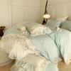 1000TC Egyptian Cotton Romantic French Princess Bedding Set Rose Embroidery Lace Ruffles Duvet Cover Set Bed Sheet Pillowcases