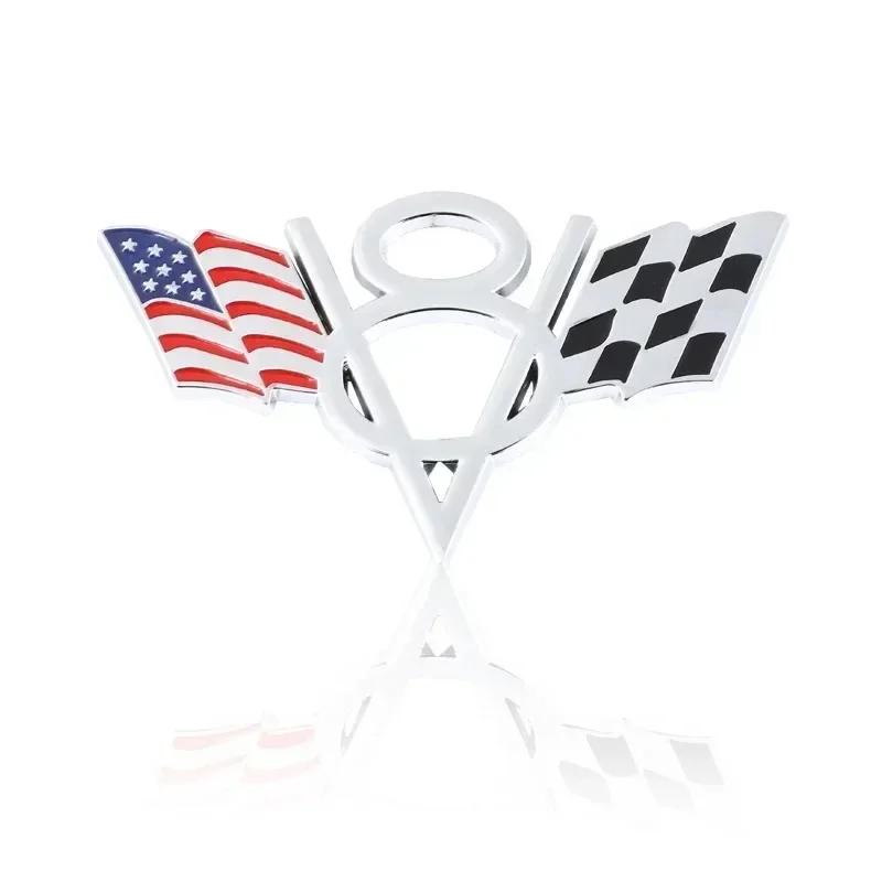 3D Metal V8 Italy France America US UK Flag Rear Trunk Fender Emblem Badge Sticker for Dodge Jeep Ford Accessories