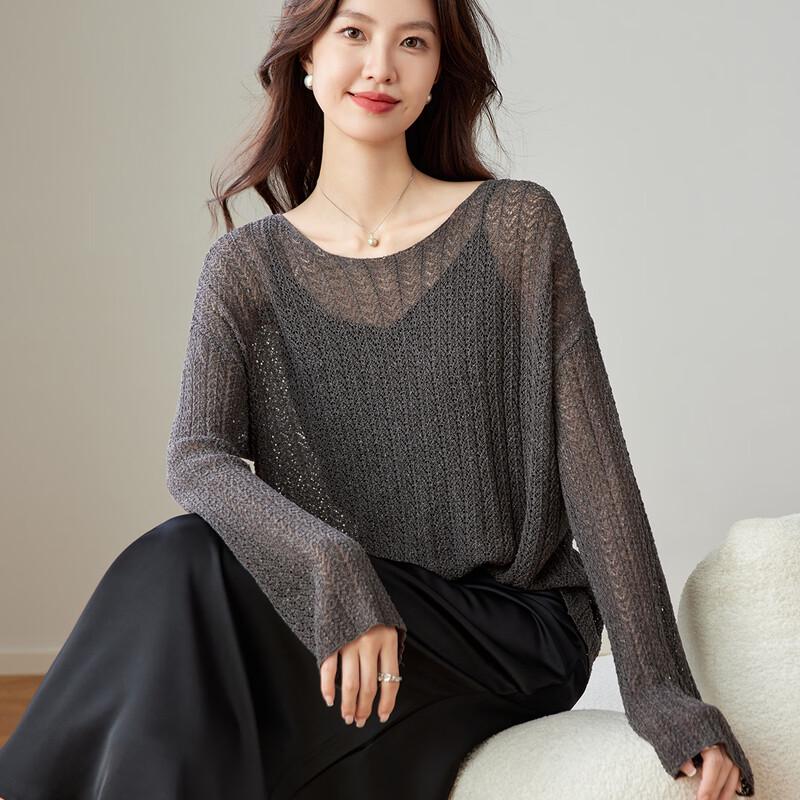 Women s Sheer Hollow-out Knit Pullover Top EU 38