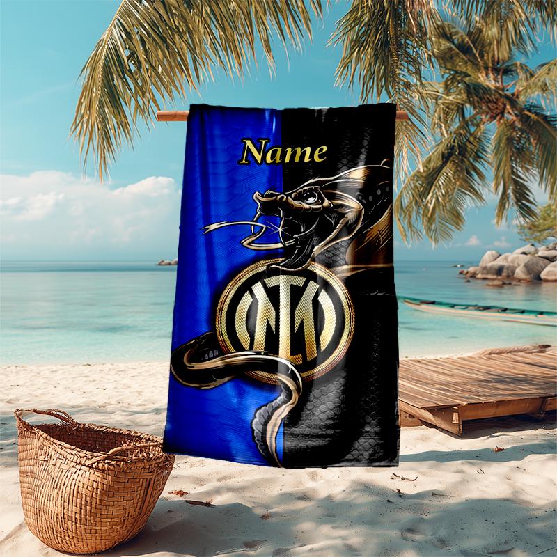 Personalized Customized Proof Beach Towel with Inter Milan Pattern - Soft, Absorbent,quick-drying,perfect Swimming,camping&bathing