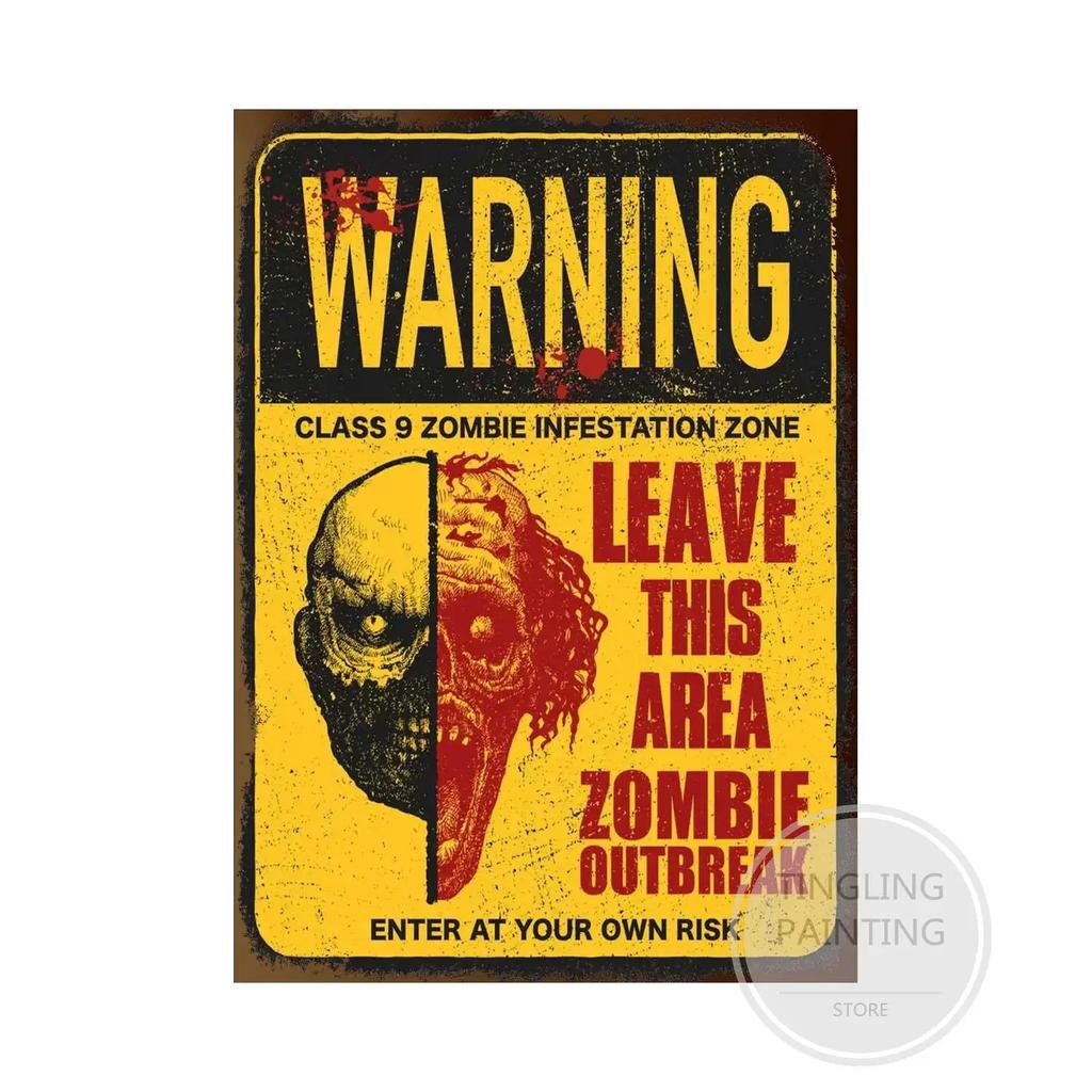 Warning Zombie Poster Danger Vintage Tin Signs Beware of Dog No Parking No Trespassing Metal Plate Garden Home Wall Decor