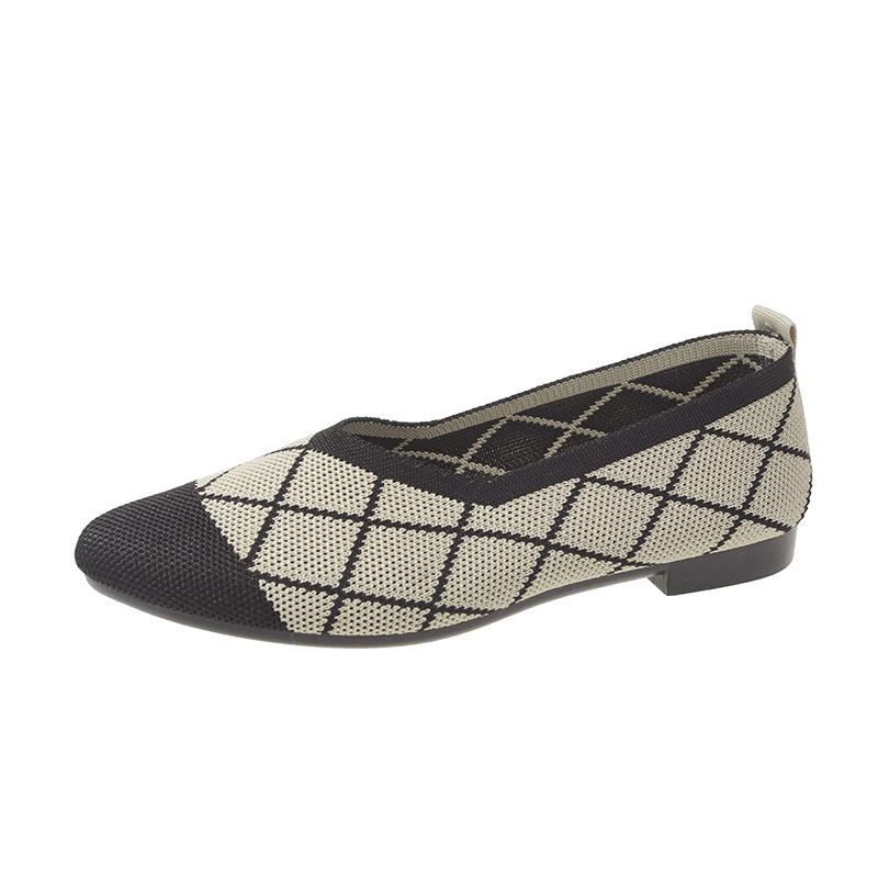 Women's Round Head Flat Shoes Mixed Color Knitted Slip on Shoes Casual Breathable Ballet Flats Woman Flat Shoes  Loafers Female