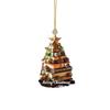 Christmas 2D Flat Ornament Book Tree Shape With Coffee Cup Star Holiday Festive Home Decor Unique Literary Style Ornament