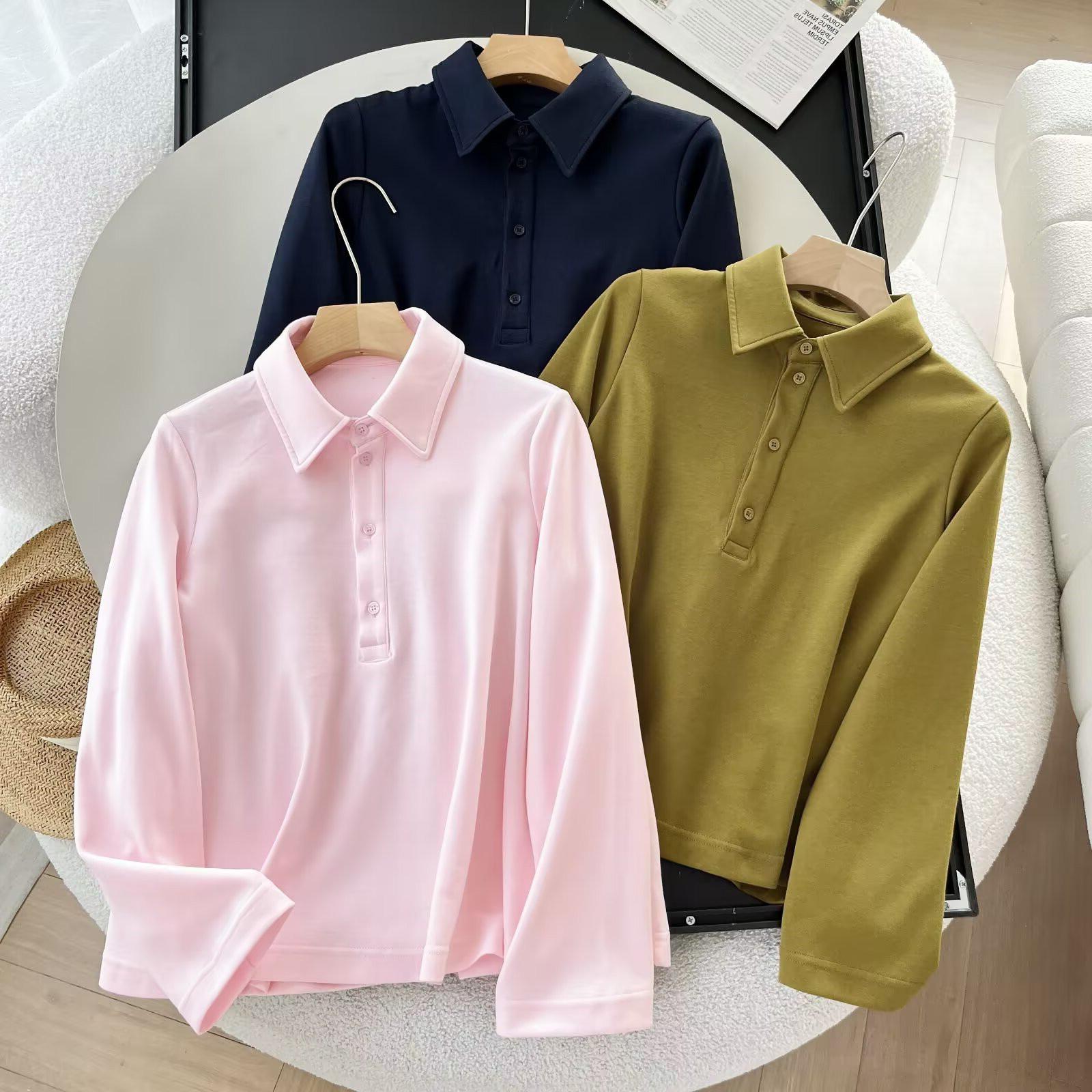 

Spring/Summer Women s Casual Lapel Long Sleeve Polo Shirt S рожевий