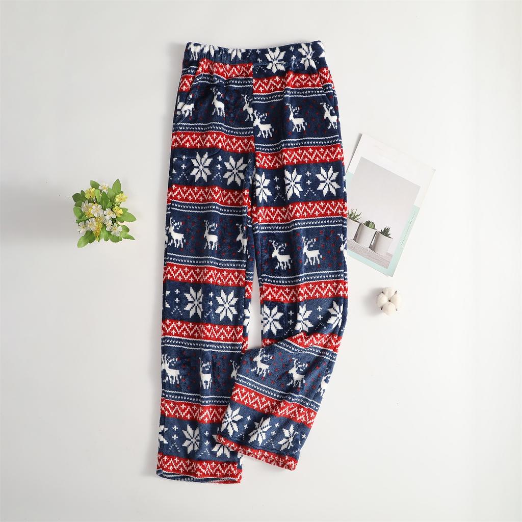 Women Pajama Pants Plush Sleep Pants Soft Elastic Waist Pajama Bottoms Patterned Pants With 2 Pockets