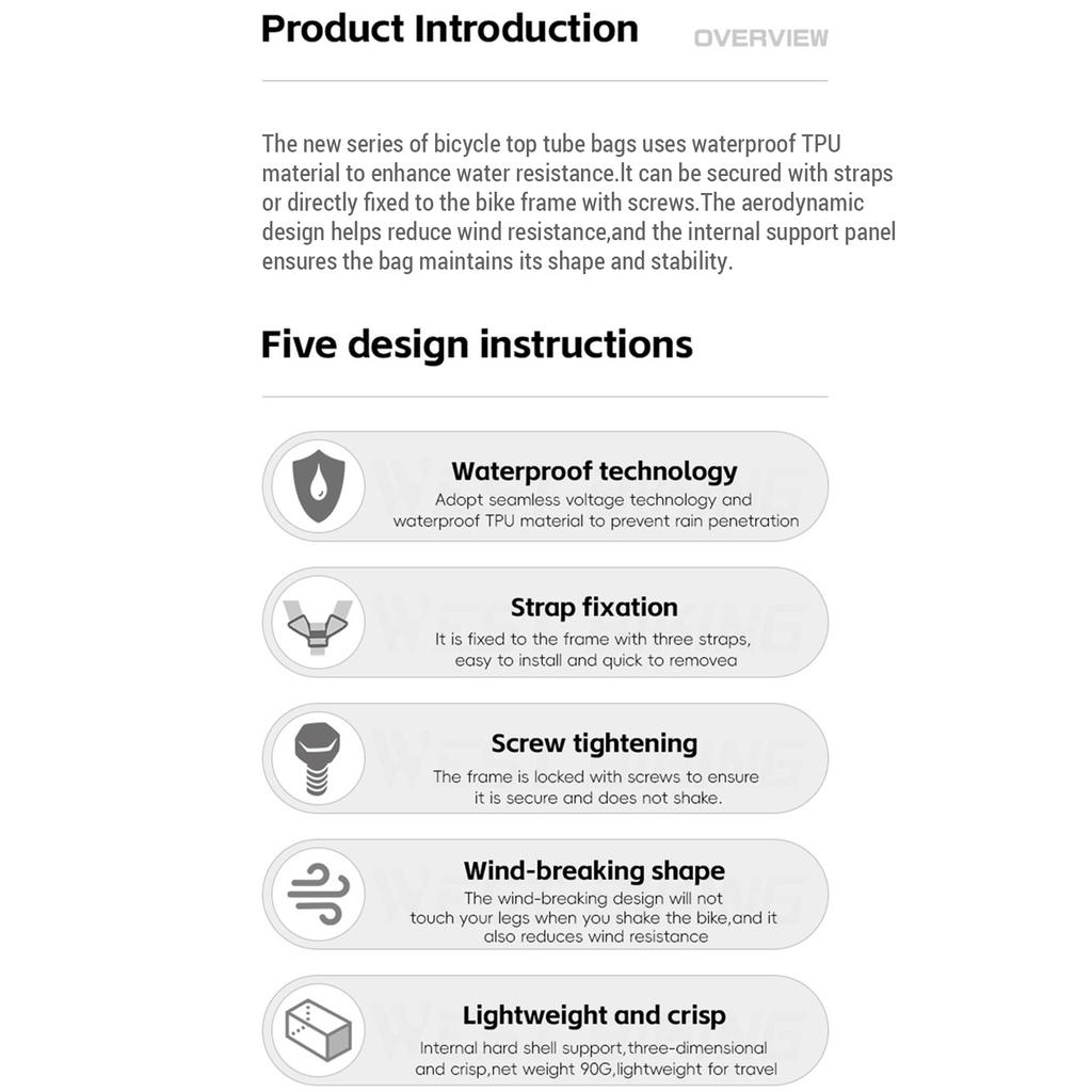 Mountain Frame Bag Road Bike Frame Bag Wind Cutting Design Water Resistant Secure Fit 90g Lightweight Bicycle Bags for