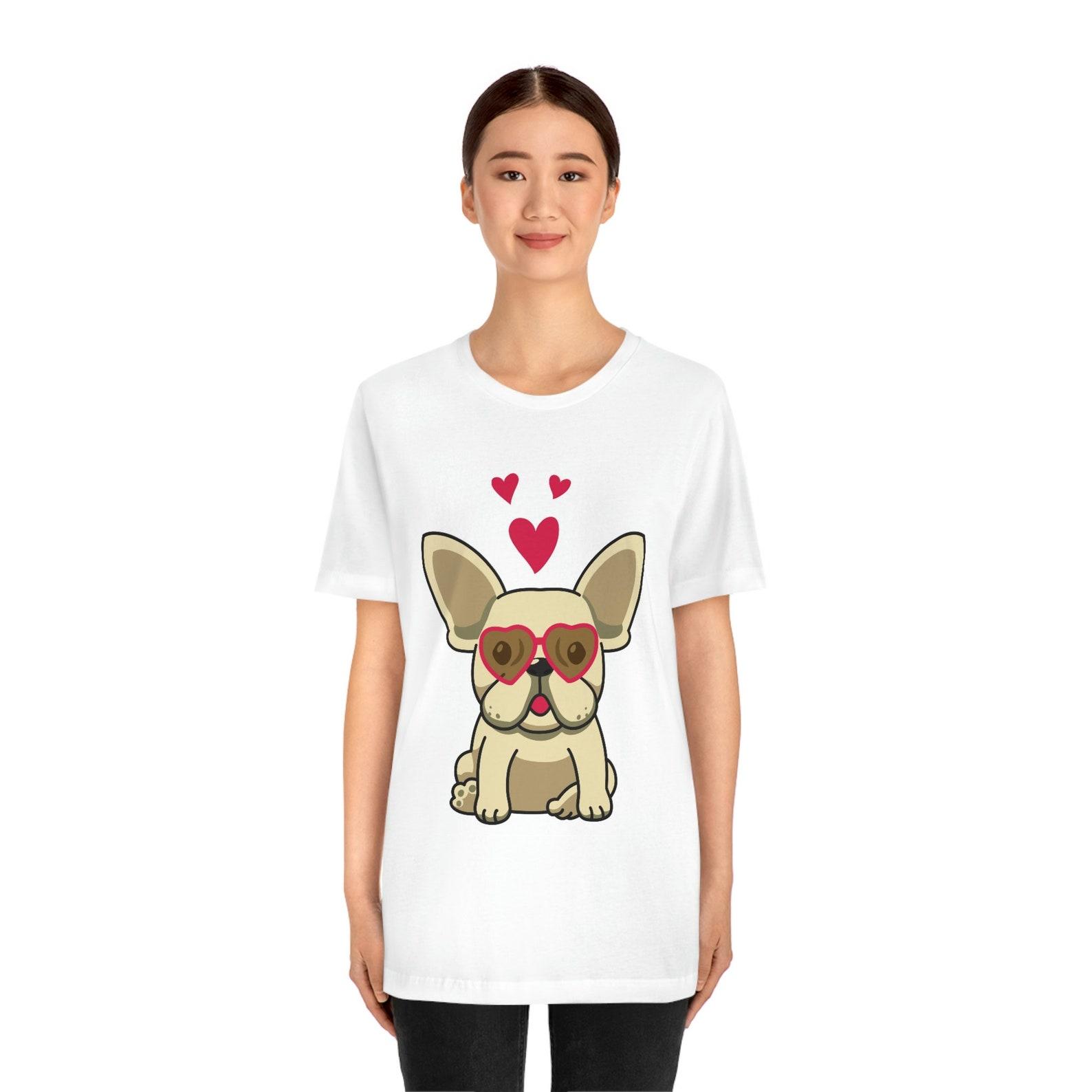 French Bulldog T-Shirt: Heart Glasses, Dog Lover Tee L