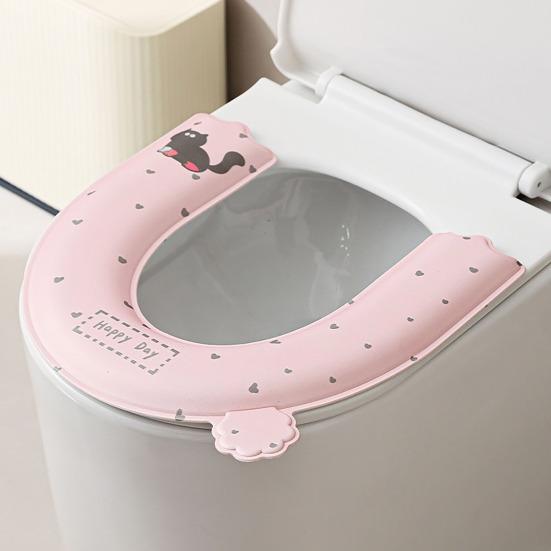 Toilettensitzbezug Selbstklebend Wiederverwendbar Waschbar Weich Dünn Atmungsaktiv Rutschfeste Matte Cartoon-Katzenmuster Längliche Runde Quadratische Sitze Sommer Toilette