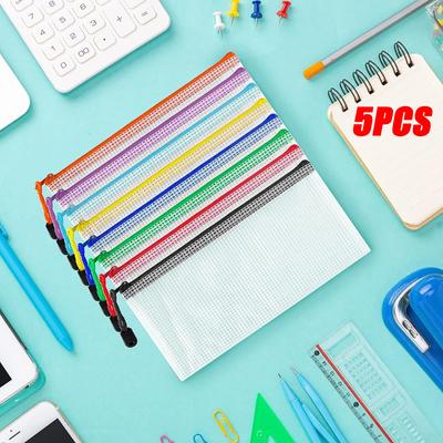 5PCS Stationery Storage Folder File Mesh Zipper Pouch Travel A4 A5 A6 A3 Document Bag Zip File Folders School Office Supplies