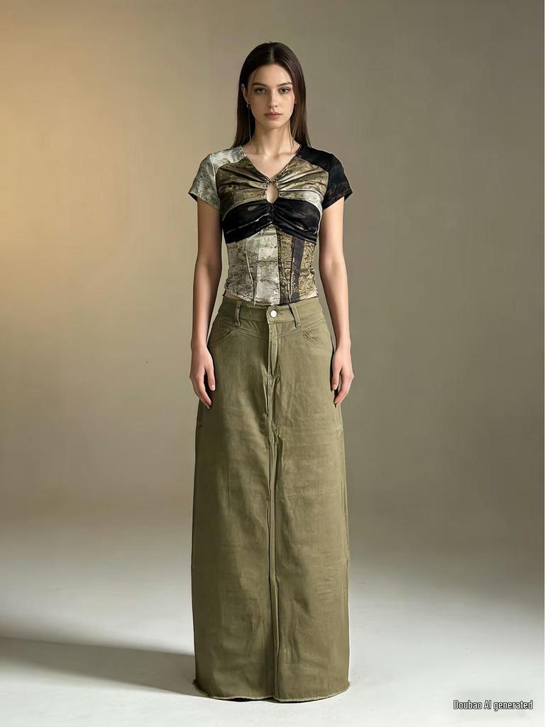 Summer Women's Loose Straight Denim Maxi Skirt - European/American Style