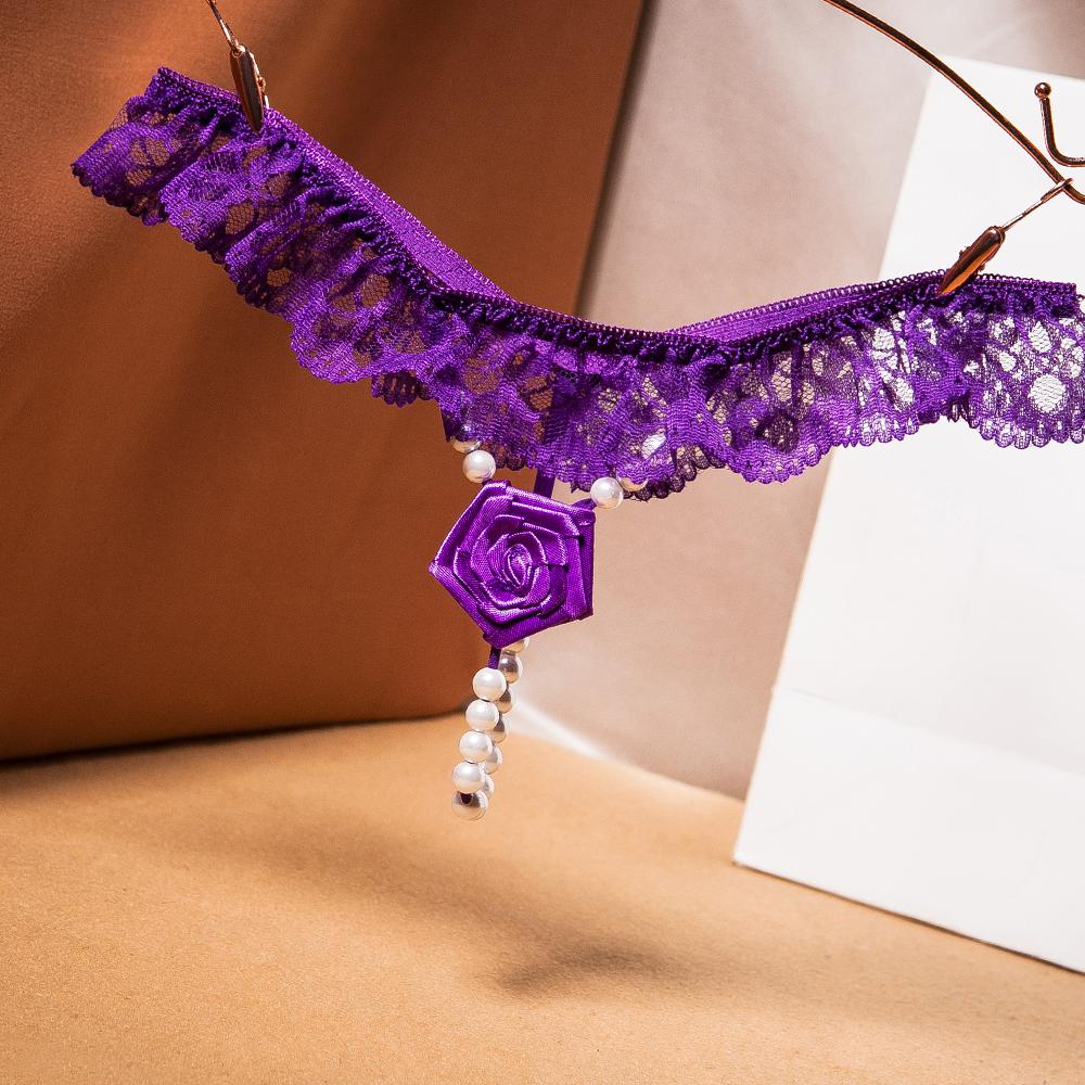 Sexy kvinner Blonderundertøy Dameundertøy Skrittløse truser Perler Perler G-strenger for kvinner Thongs Åpent skritt Sextruse Blomstert gjennomsiktig truser