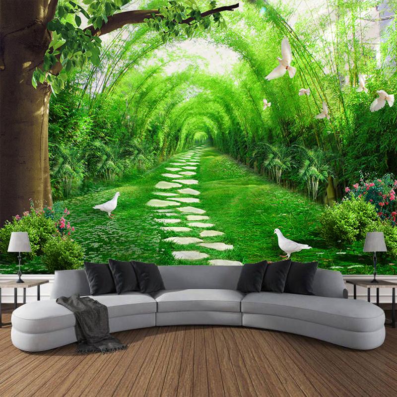 Art Curtain Hanging Cloth Home Bedroom Living Room Decoration Green Bamboo House Bridge Landscape Wall Tapestry