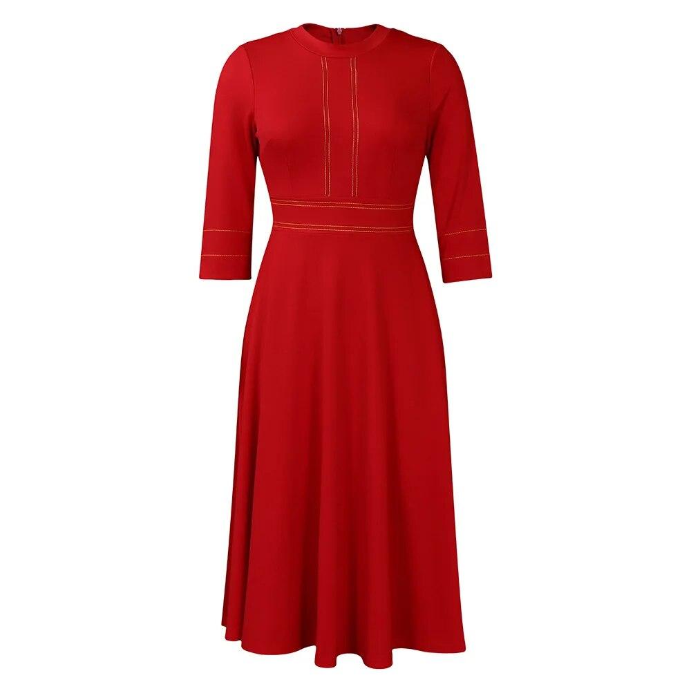 Office Lady A-line Long Dresses Women High Waist Vintage Solid Evening Party Dress Ladies Plus Size Fashion Design Casual Clothing 2026