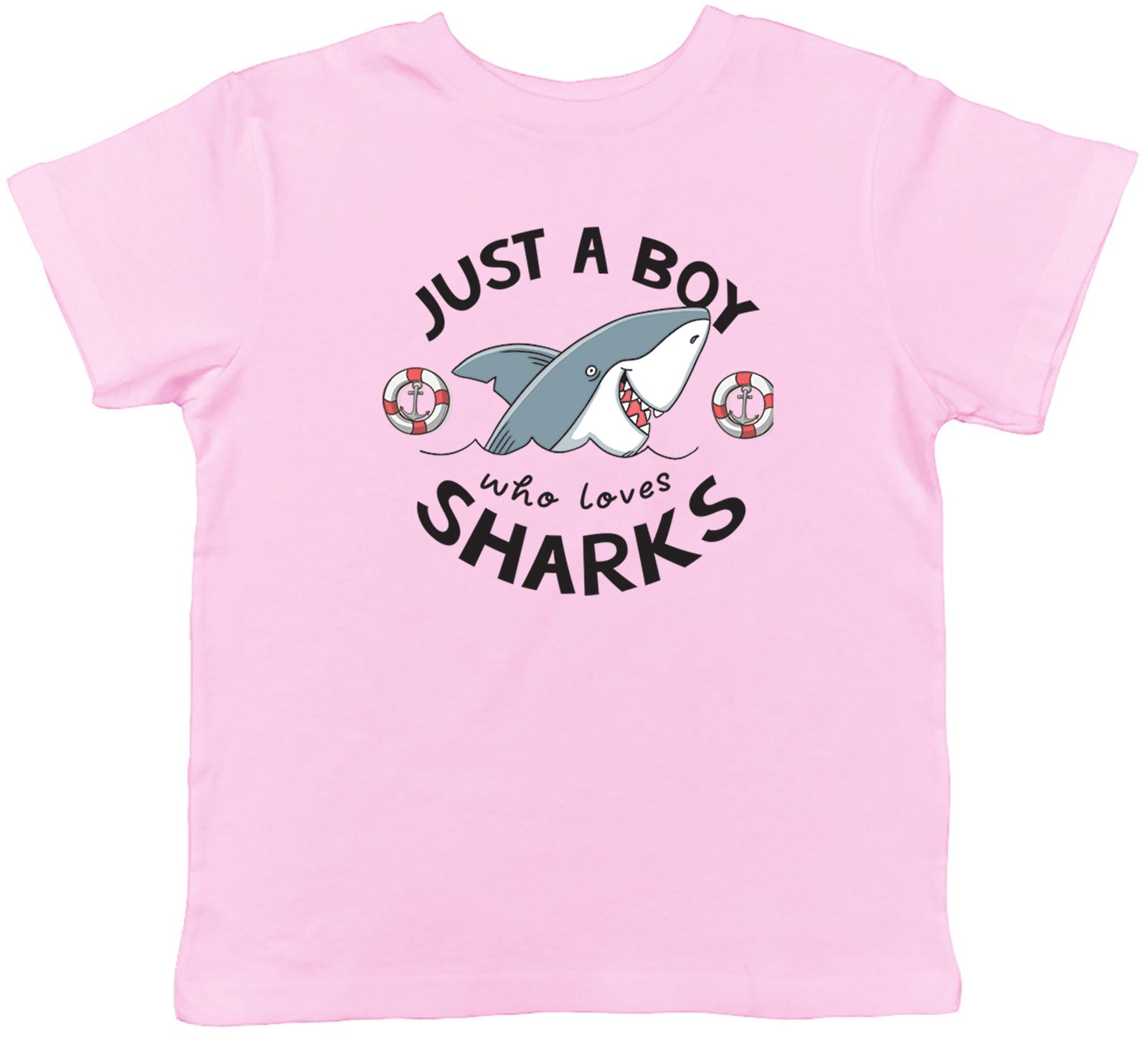 Boy Who Loves Sharks Kids T-Shirt Sea Fish Ocean Childrens Boys Girls Gift 120