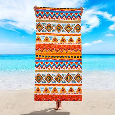 Boho Ethnic Geometric Tribal Pattern Beach Towel Colorful Retro Beach Blanket Soft Quick Dry Absorbent Sand Free Swim Towel