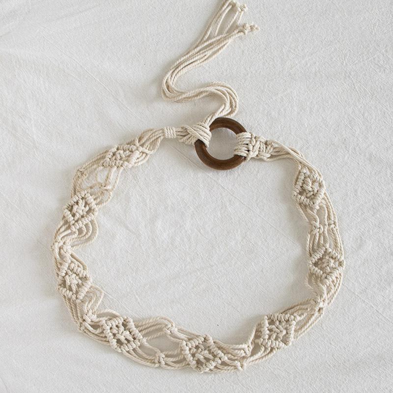 Boho Style Wax Rope Weaving Knotted Ethnic Style Handmade Wooden Beads Women's Belt Leisure Vacation Style Exquisite Waist Rope
