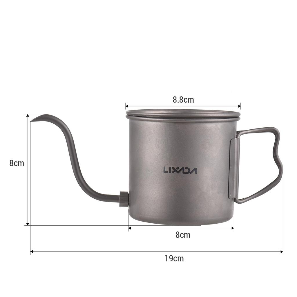 LIXADA Titanová konvice na kávu, titanová konvice s hubičkou, 400 ml, skládací rukojeť, konvice na vodu s víkem, konvice na kávu s husím krkem